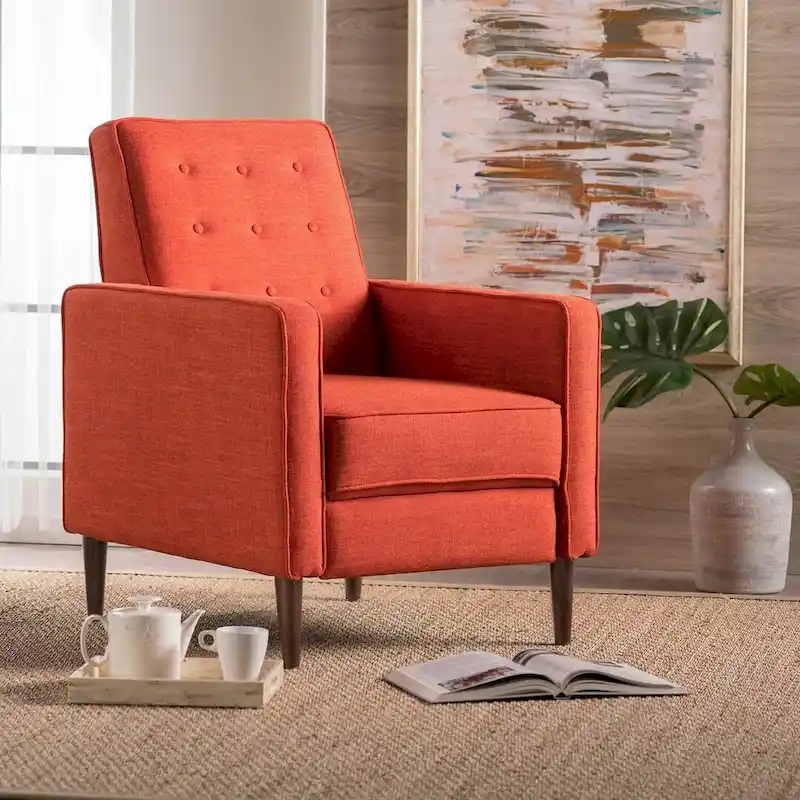 Mid-Century Modern Fabric Recliner Chair with Birch Legs by Christopher Knight Home