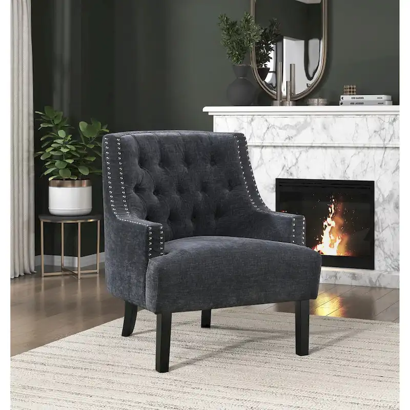 Modern Traditional Accent Chair Chenille Upholstery Button-Tufted Solid Wood 1pc Living Room Furniture