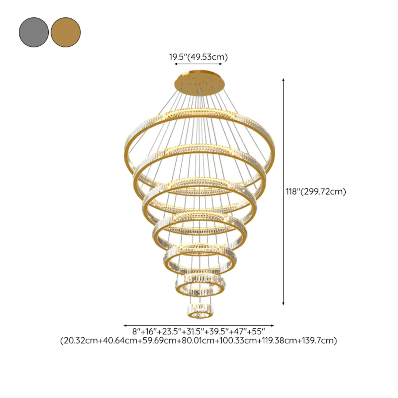 Gold Spiral Ring Crystal Tier Chandelier Modern Remote LED