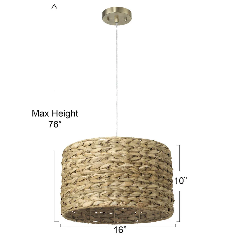 Bella Metal and Handwoven Wicker Drum Ceiling Light - 16.0 L x 16.0 W x 10.0 H
