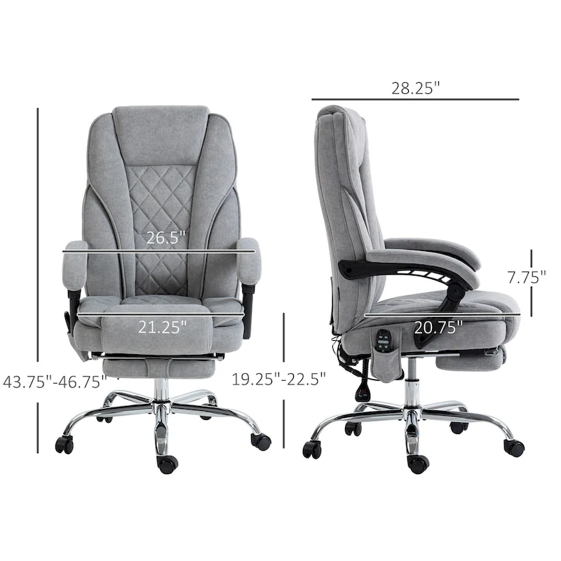 Vinsetto Massage Office Chair with 6 Vibration Points, Swivel Desk Chair with Adjustable Height and Footrest, Gray