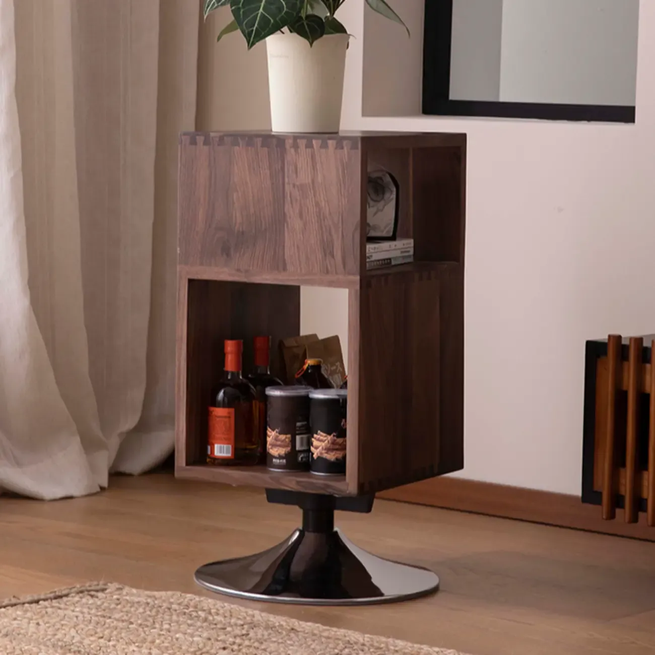 Timeless Rectangular Wooden 360° Rotating Side Table