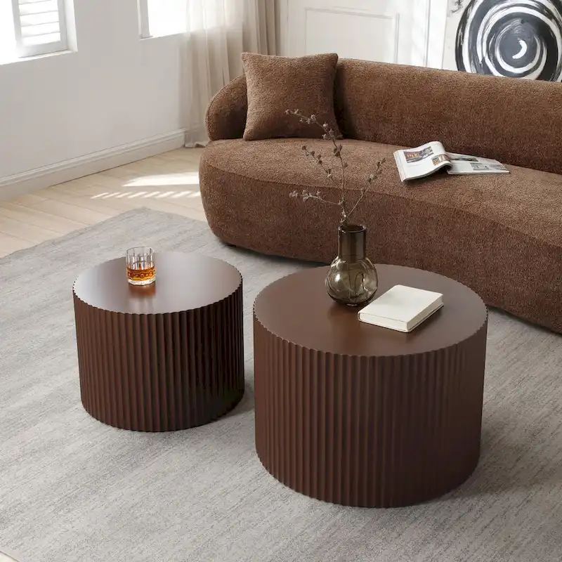 Modern Farmhouse Round Accent Nesting Side Coffee Table Set (Set of 2)