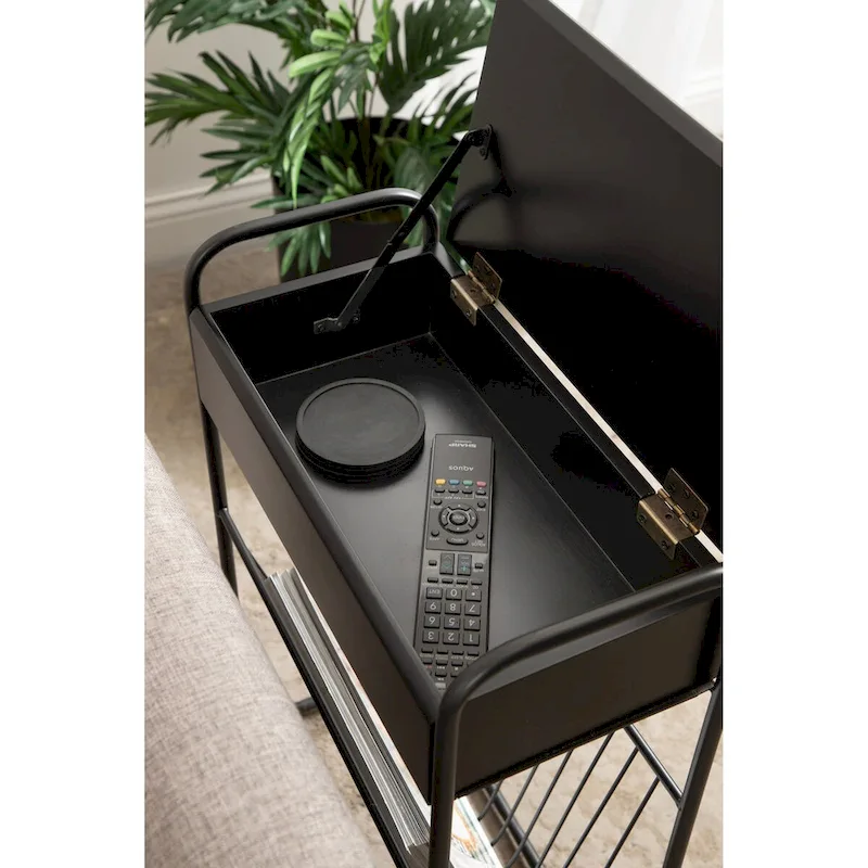 Black Metal Narrow Side Table - 19x9x26 Single User