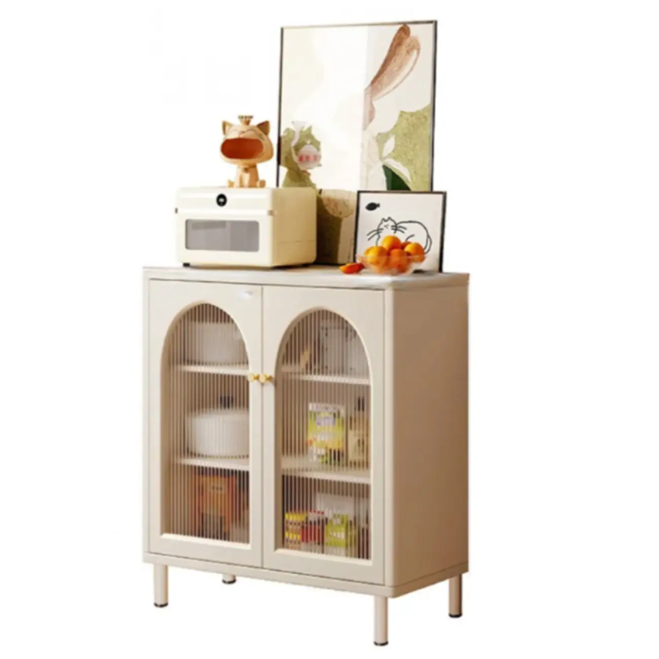 Scandinavian Cream Wood 2-Door Sideboard with Drawers