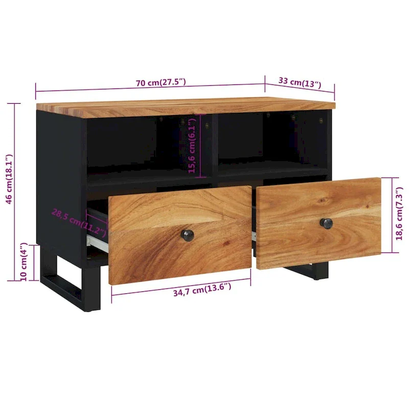 TV Stand 27.6x13x18.1 Solid Wood Mango