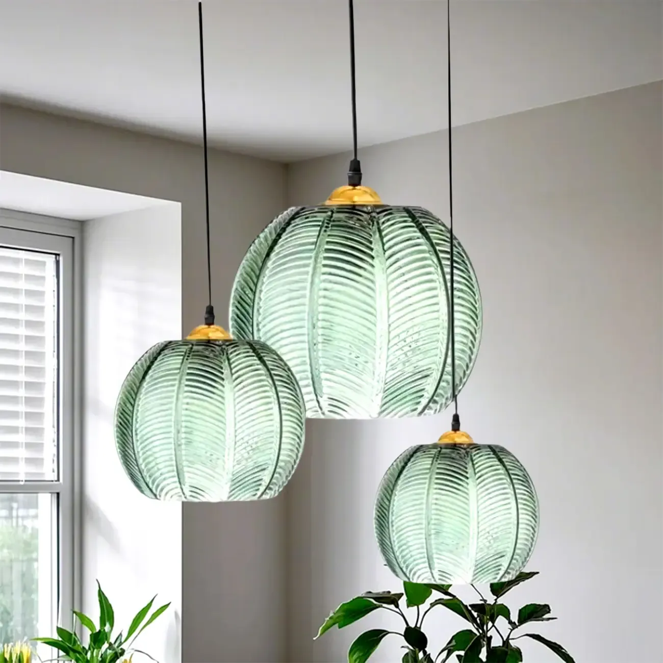 Modern Green Glass Leaf-Inspired Globe Pendant Light