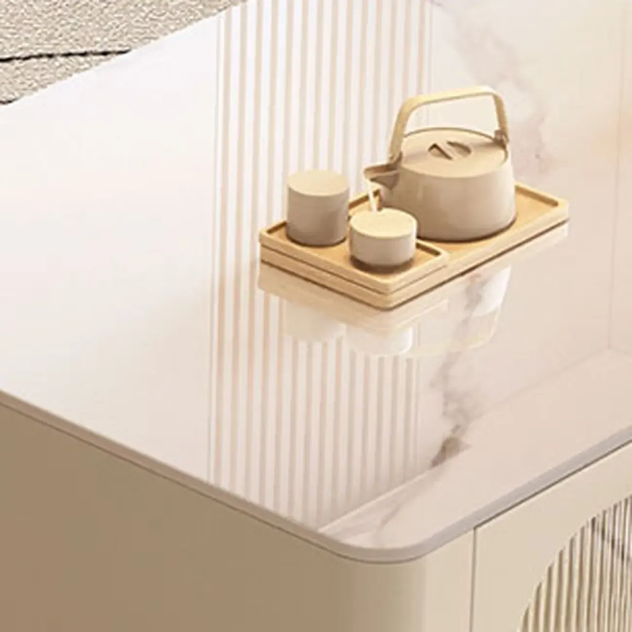 White Modern Marble Long TV Stand with Shelf