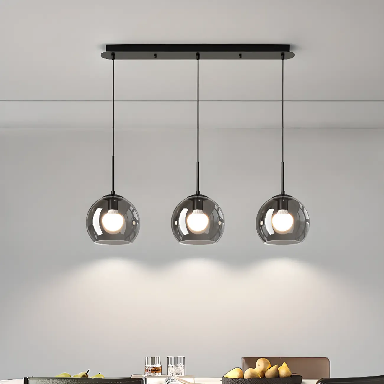 Modern 3-Light Glass Kitchen Pendant Light Adjustable Height