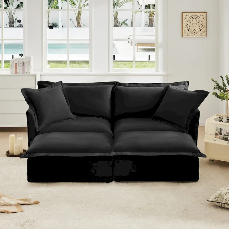 83.4 Chenille 2-Seater Sectional Sofa with Ottomans