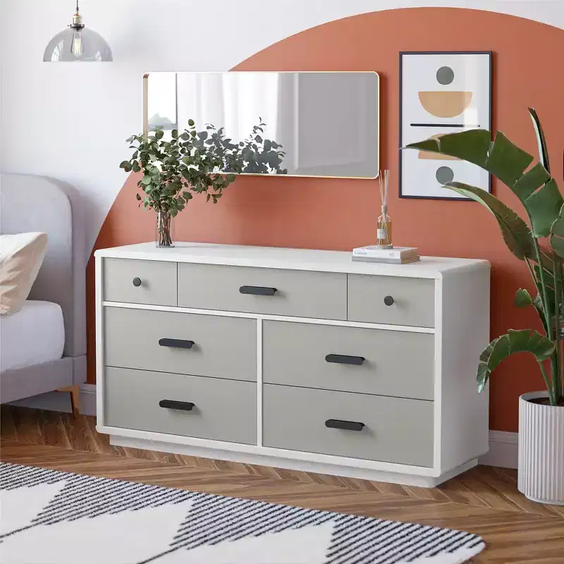White & Natural 7-Drawer Dresser, 1-Person