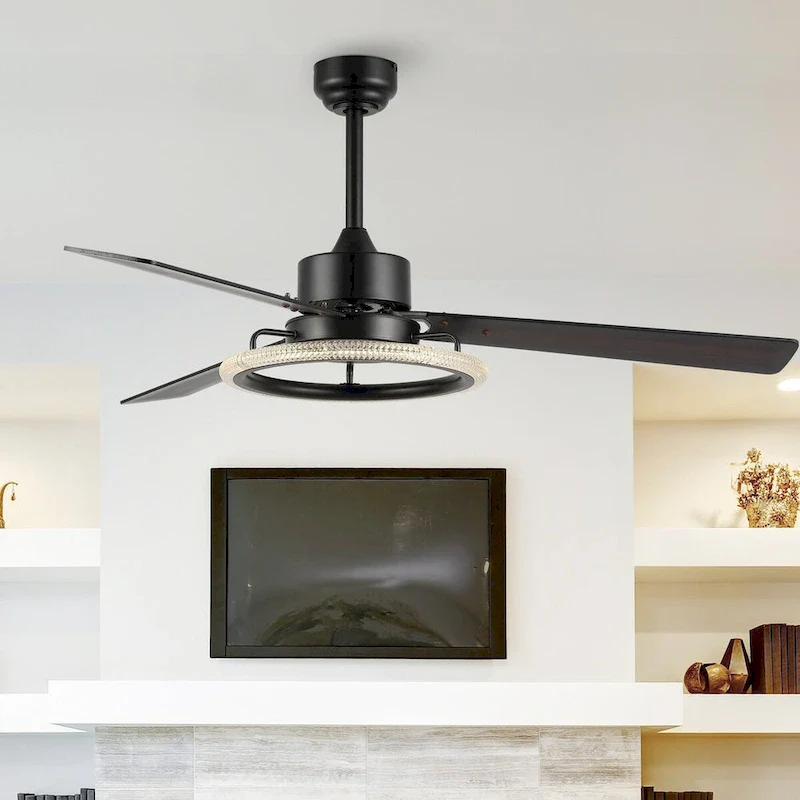 Bruno 52  1-Light Modern Industrial Iron/Acrylic/Wood Remote-Controlled 6-Speed Integrated LED Ceiling Fan, by JONATHAN Y