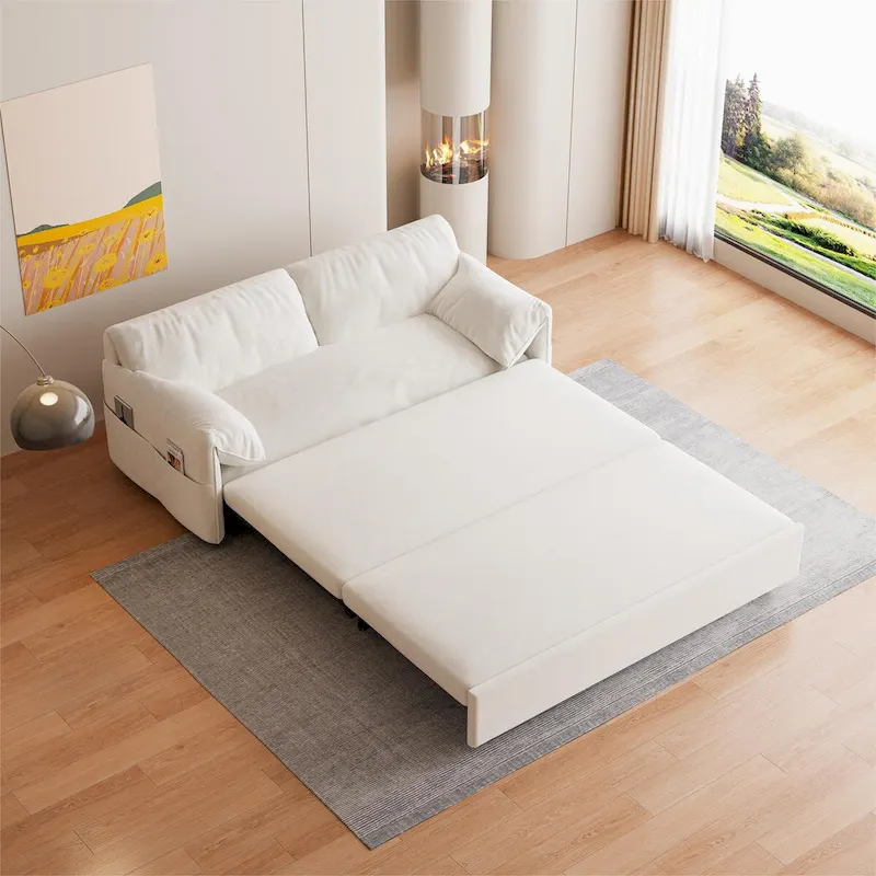 Queen Pull Out Sofa Bed, 3-in-1 Convertible Sleeper Sofa with Side Storage