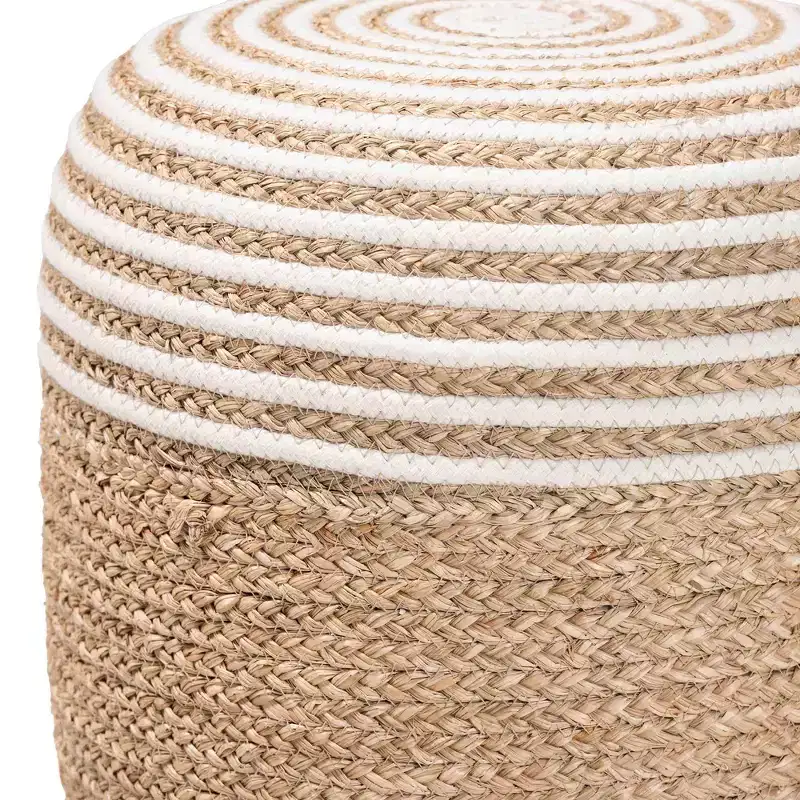 bali & pari Nequiel Seagrass and Woven Rope Ottoman Footstool White/Natural Brown: Cotton Upholstery, No Assembly Required