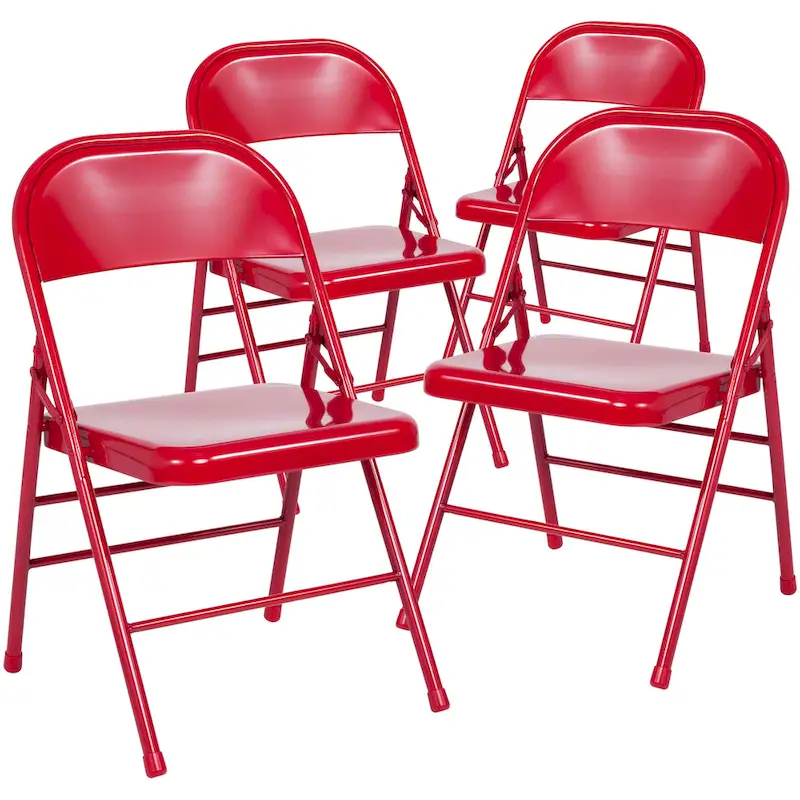 4 Pack Triple Braced & Double Hinged Metal Folding Chair