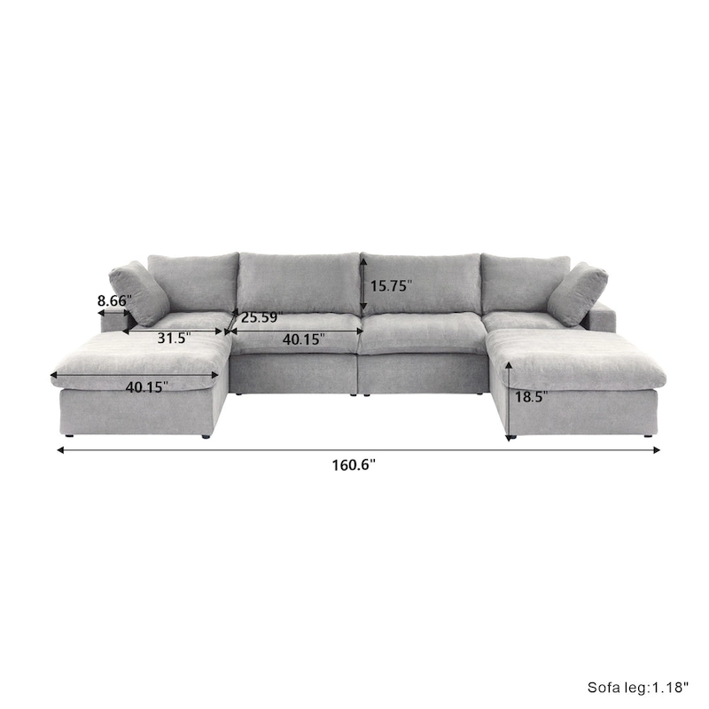Large Modular Sectional Sofa Down Filled U-Shaped 4 Seater with 2 Ottoman