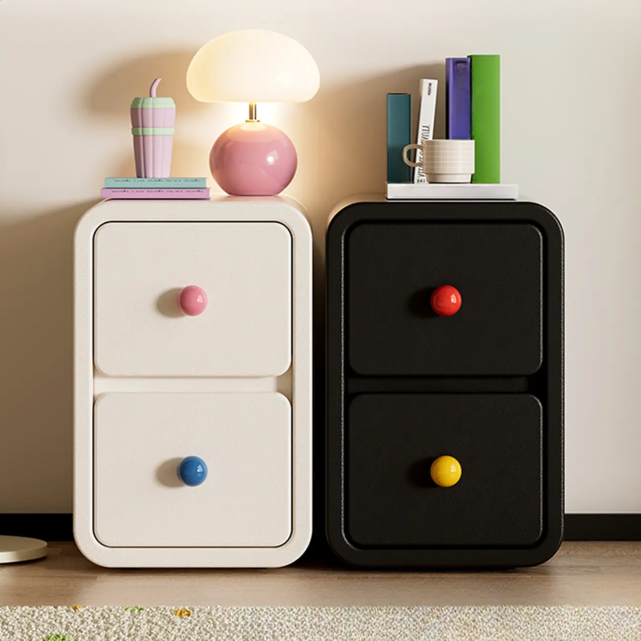 Narrow Rectangular Wood Nightstand with Drawers