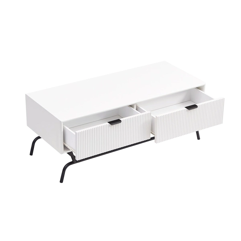 DH BASIC 2-Piece Modern Coffee Table and End Table Set with 3D Wave Accented Drawers by Denhour