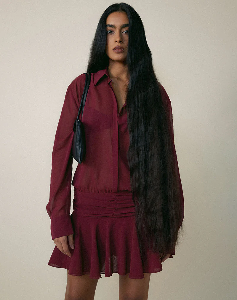 Azphira Long Sleeve Button Up Playsuit in Burgundy