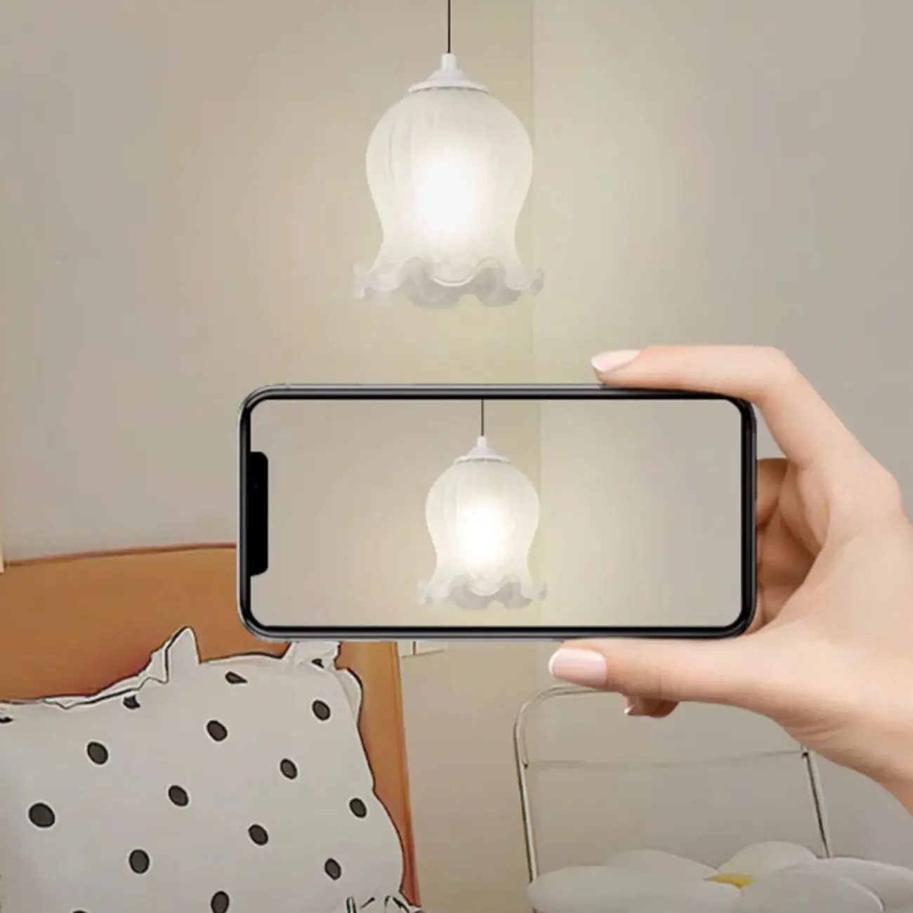 Kids Bedside White Glass Tulip Pendant Lamp