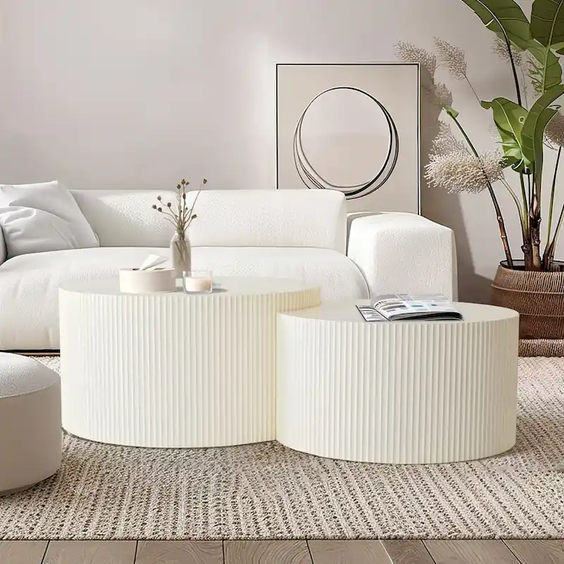 Vertical Stripe Design Nesting Coffee Table Set for Living Room, Bedroom