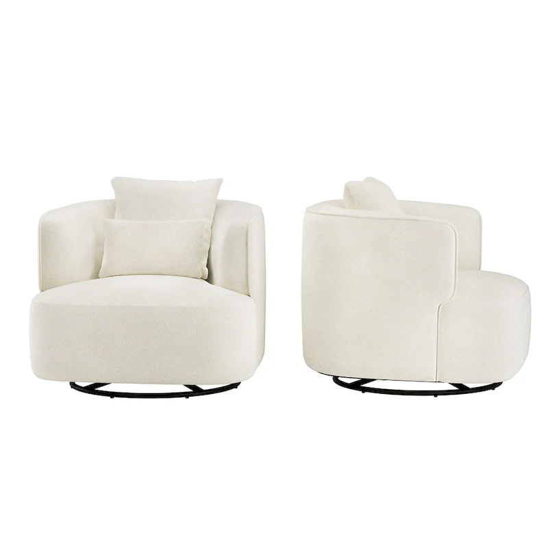LUE BONA 2 Set Swivel Accent Armchair Fabric Blend, Modern Barrel Living Room Sofa Chair - 32.7 W x 32.7 D x 26.8 H