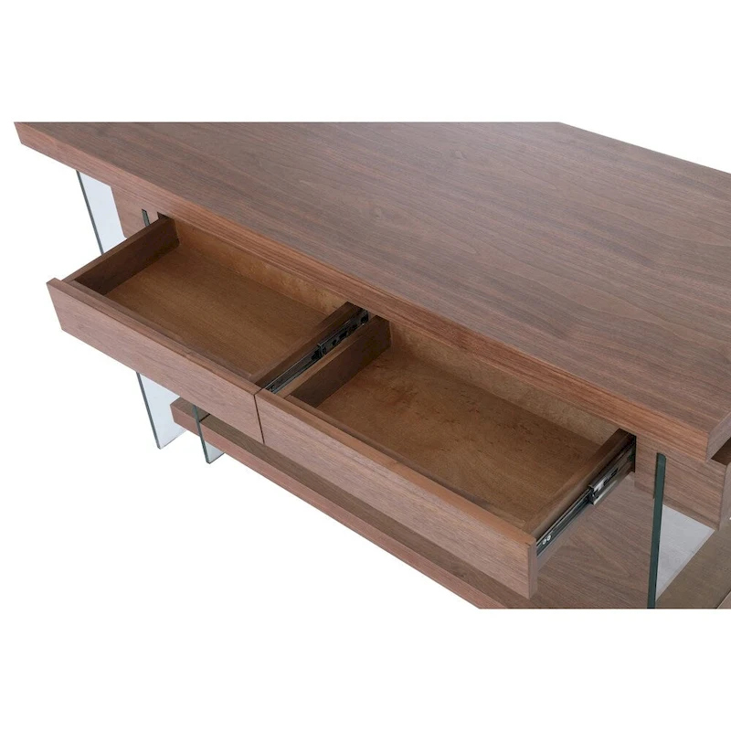 Somette Rotatable Glass and Walnut Veneer Wooden Desk
