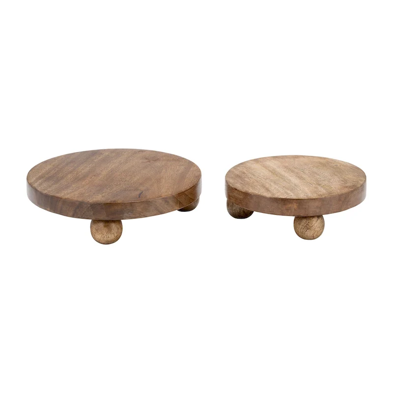 Sagebrook Home Natural Round Wood Set Of 2 Riser Trays - 10.0  x 10.0  x 3.0