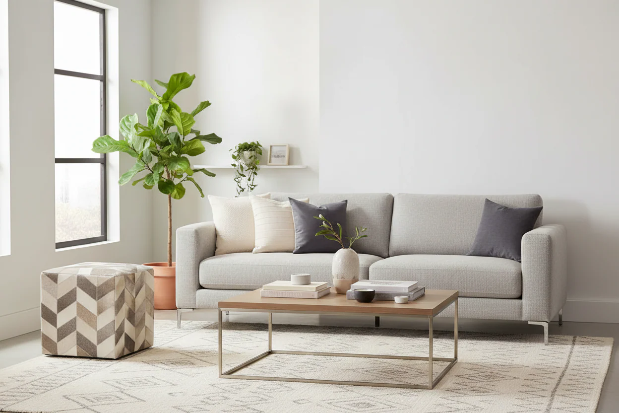 Plaid Square Faux Fur Pouf