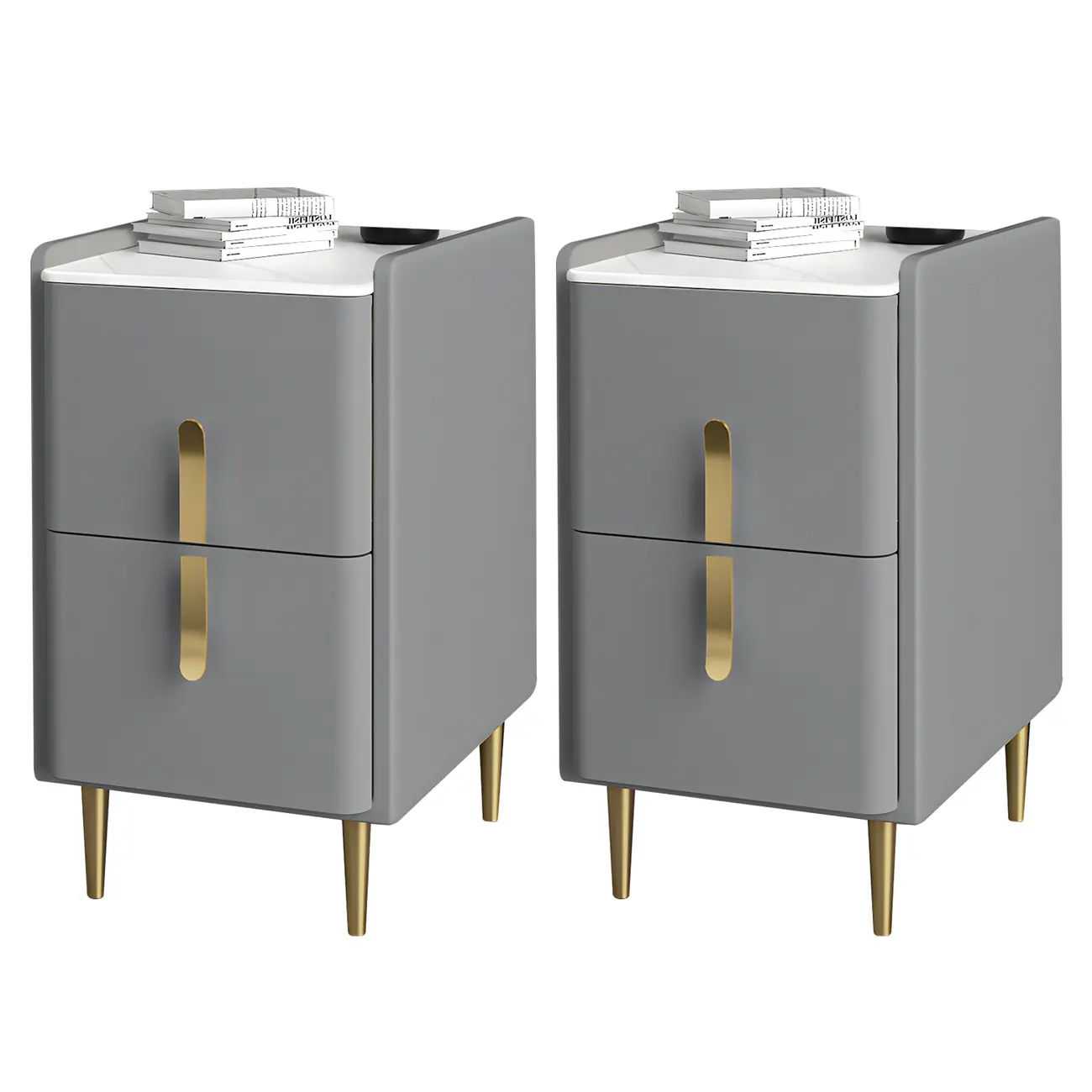 Glam Night Table with 2 Drawers – Off-White Finish