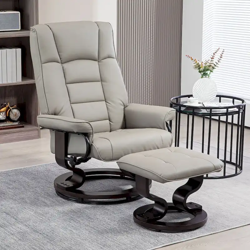 HOMCOM Swivel Recliner Chair and Ottoman, Faux Leather Reclining Chair with High Back