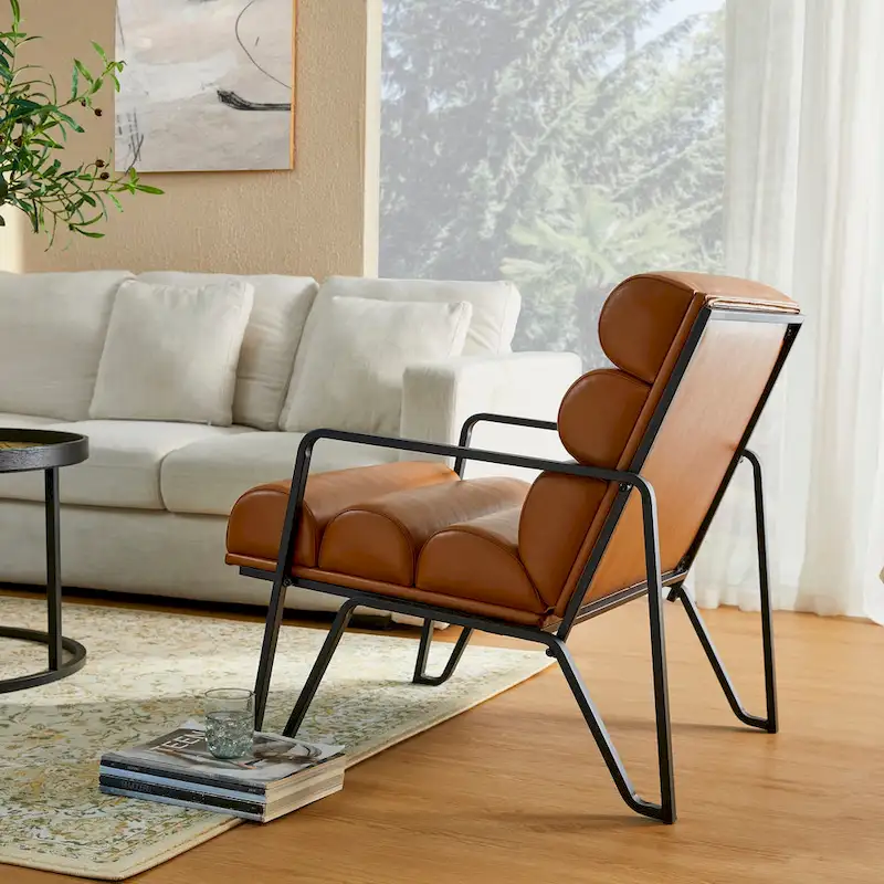 26.75W Modern Comfy PU Leather Accent Chair with Metal Frame