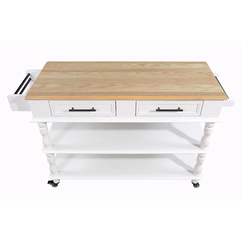 Rolling Kitchen Island Cart with Solid Oak Wood Top, Wine and Spice Rack