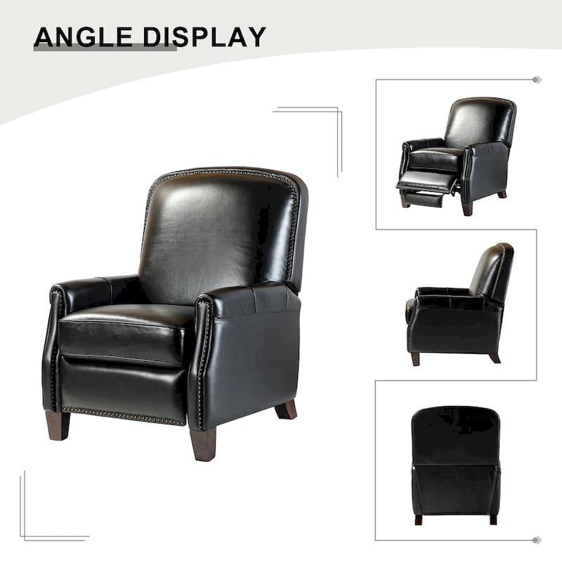 Gladis Modern Retro Genuine Leather Recliner with Nailhead Trim by HULALA HOME