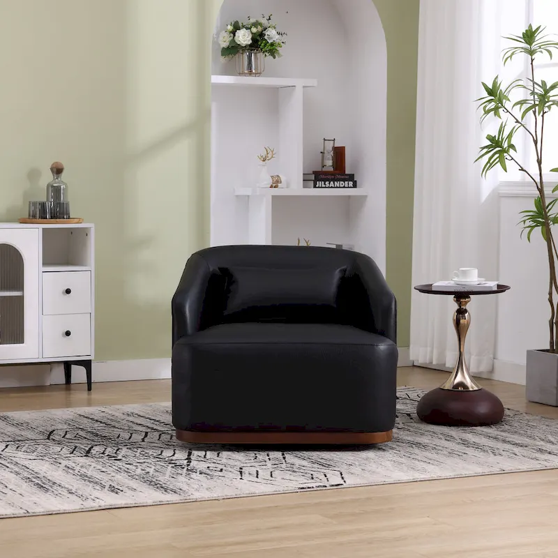 Black PU 31.5 Swivel Barrel Chair with Metal Base