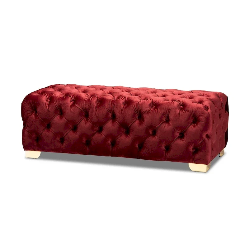 Velvet Fabric Ottoman Bench