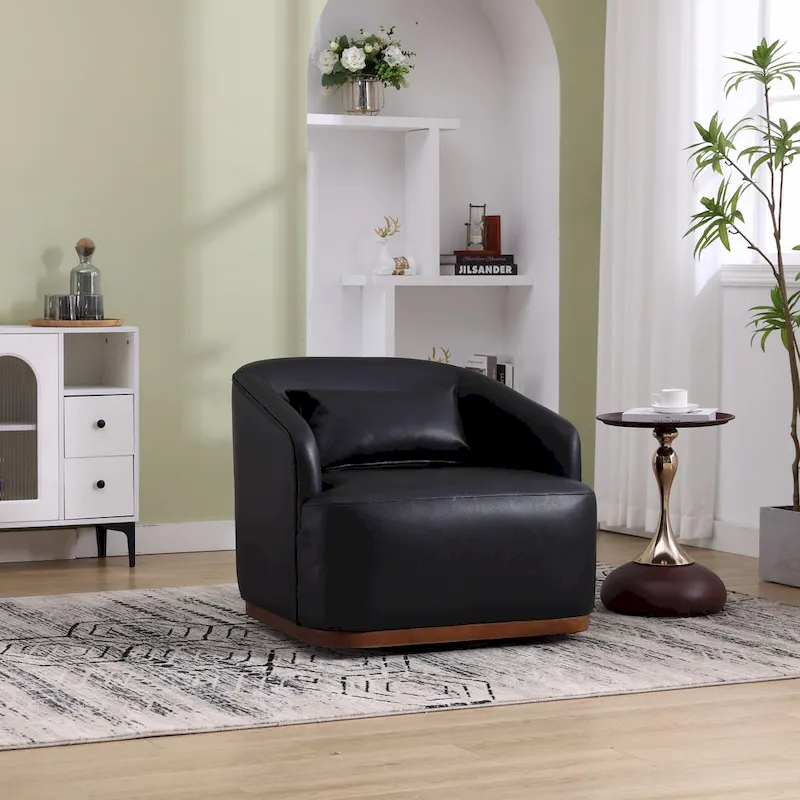 Black PU 31.5 Swivel Barrel Chair with Metal Base