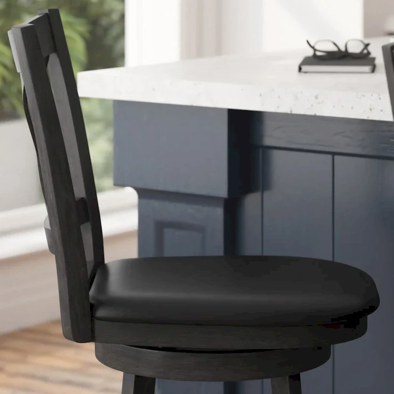 Modern Ladderback Wooden Upholstered Swivel Counter Height Stool