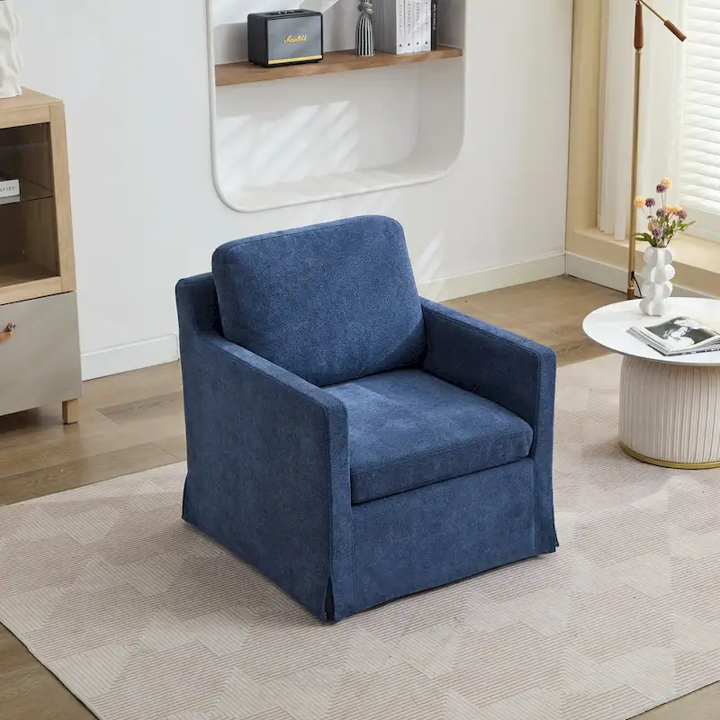 Modern 29.92  Chenille 360 Swivel Accent Chair with Solid Wood Frame and Removable Back Cushion
