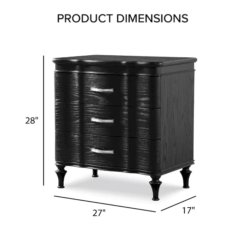 Solid Wood 3-Drawer Nightstand