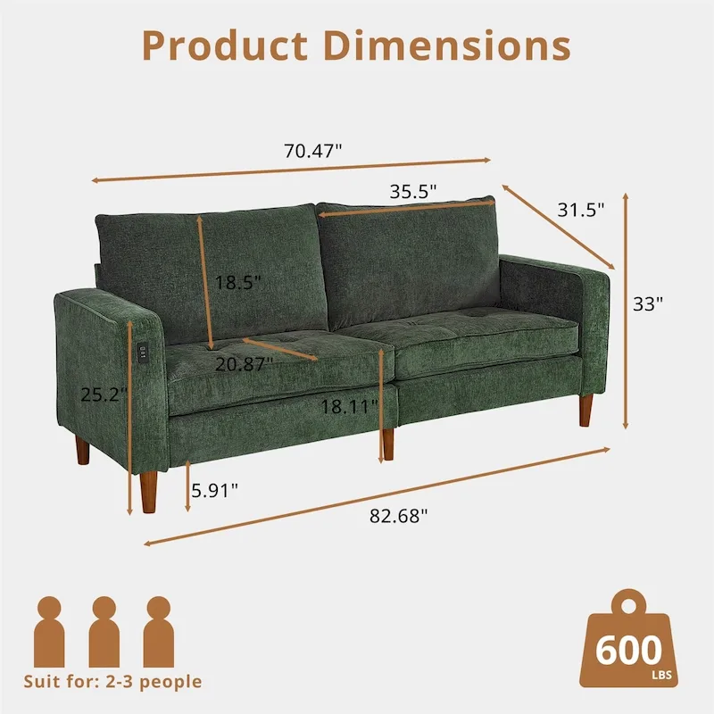 82.6 Inch Modern Living Room Chenille Recliner Sofa, loveseat Sofa,Removable Sofa Cover with USB, Easy to Instal