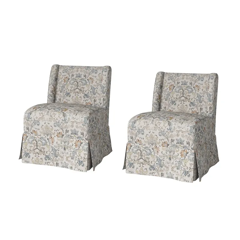 Falk Transitional Upholstered Slipper Chair with Slipcover and Solid Wood Legs Set of 2 by HULALA HOME