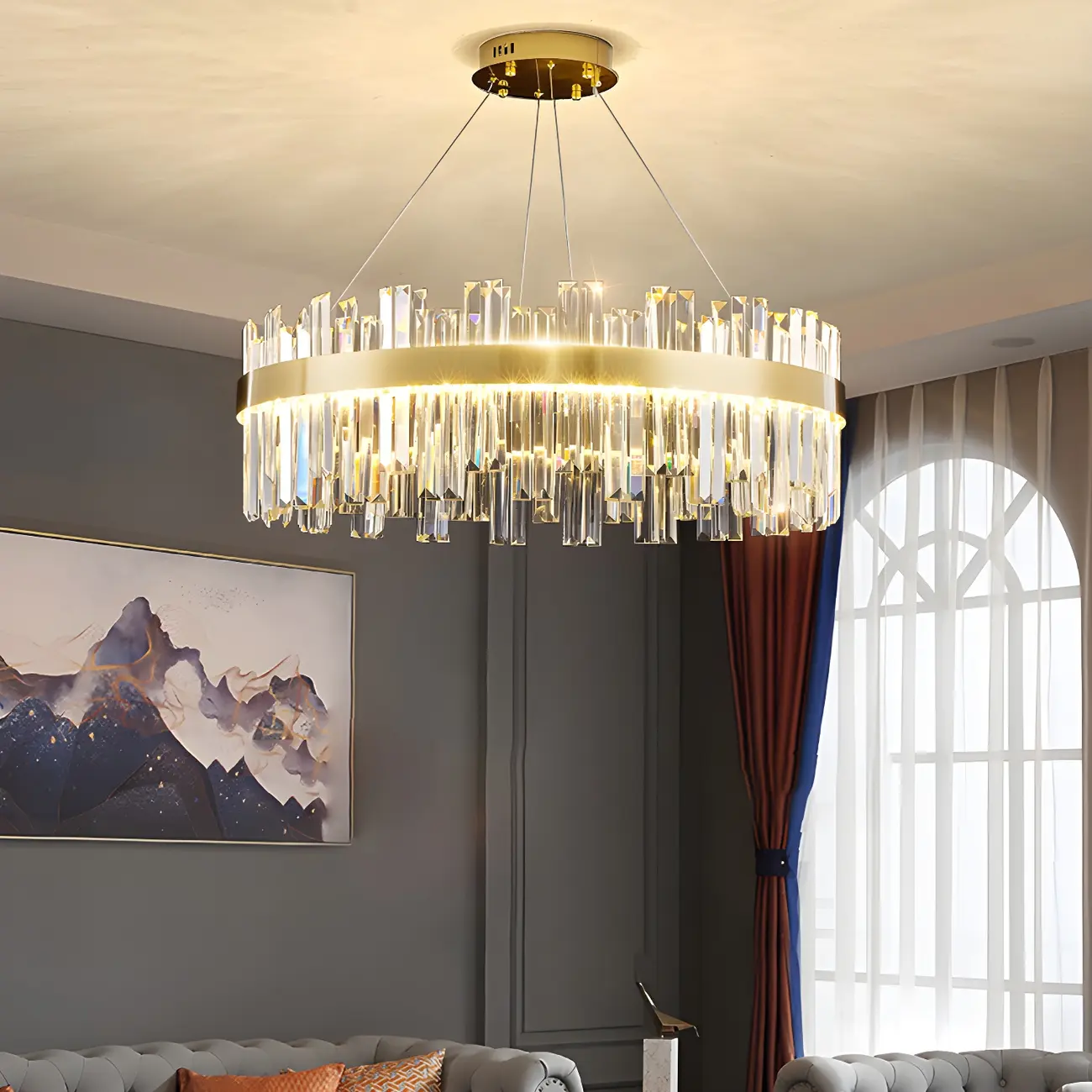 Glamorous Gold Round Crystal LED Chandelier for Living Room