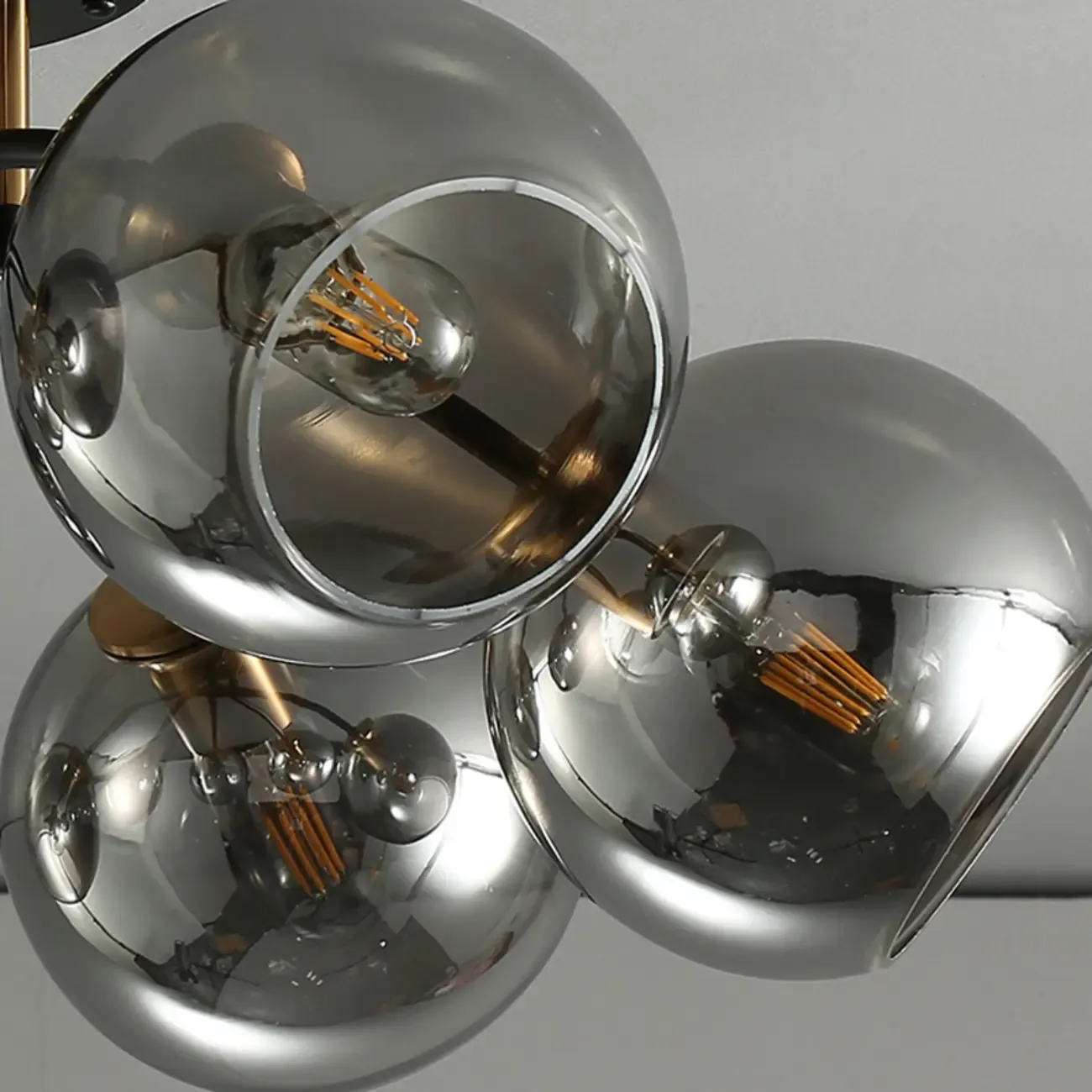 Modern Smoke Grey Glass Sphere Semi Flush Ceiling Light