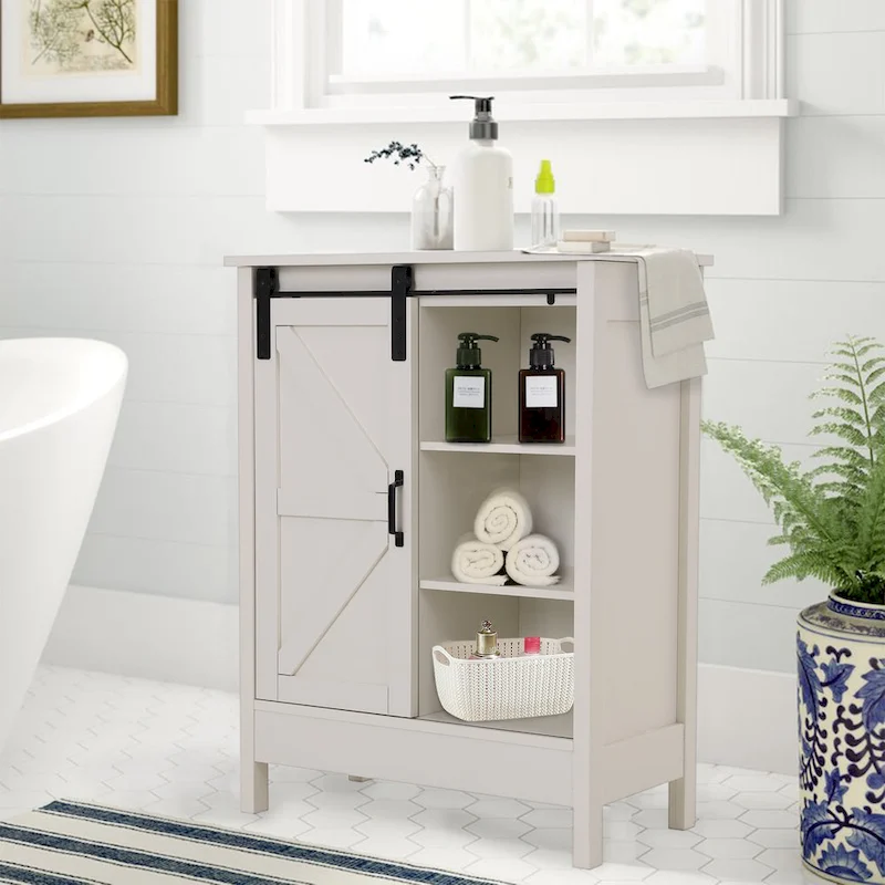 Farmhouse Floor Bathroom Storage Cabinet with Sliding Barn Door
