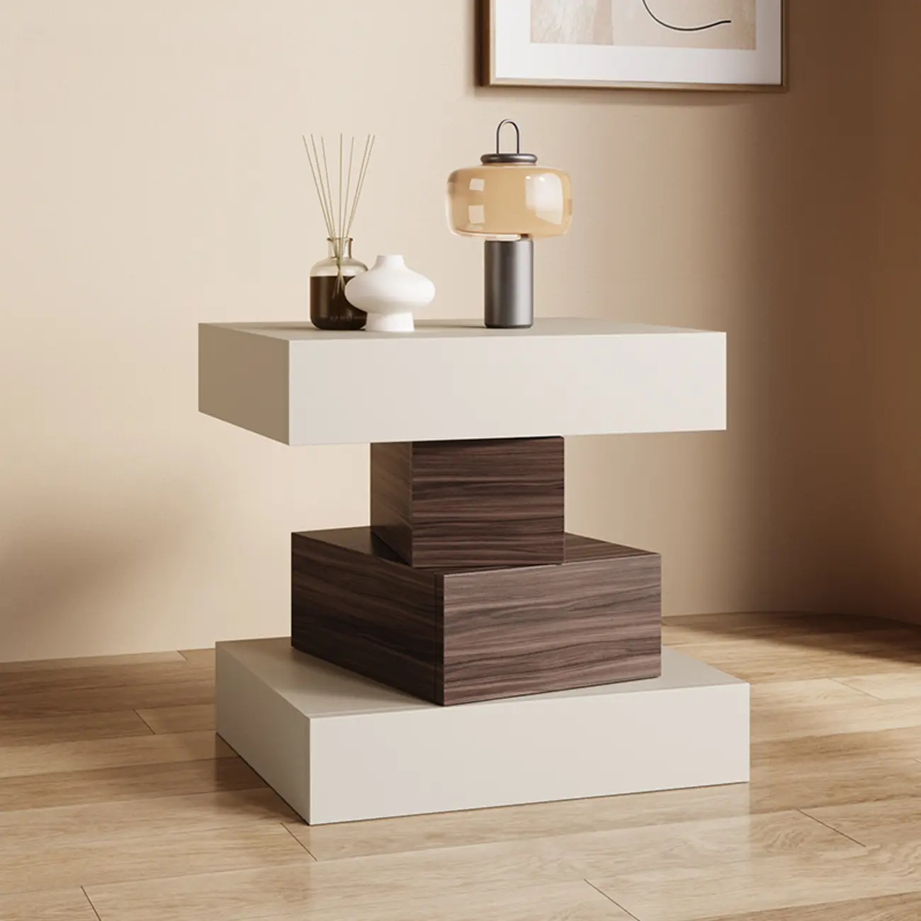 Narrow 4 Drawers Leather Top Walnut Nightstand