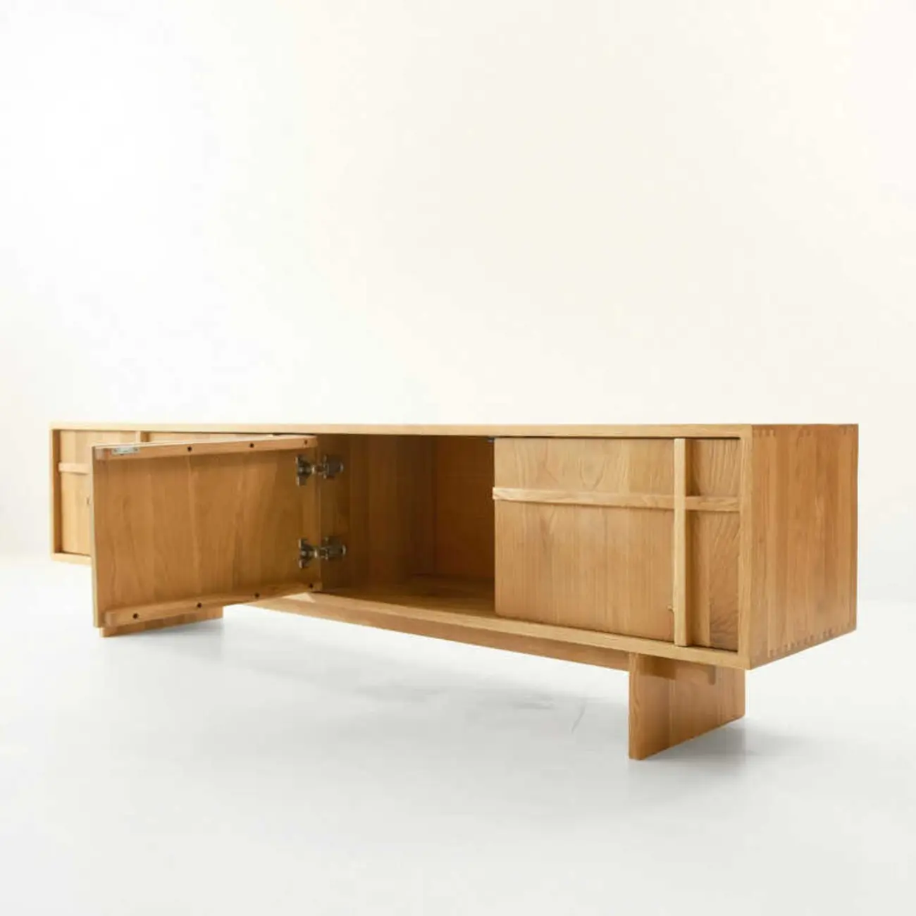 Scandinavian Brown Wood Cabinet TV Stand with Adjustable Shelf