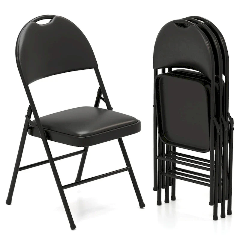 Black Folding Padded Chairs - Metal Frame Set