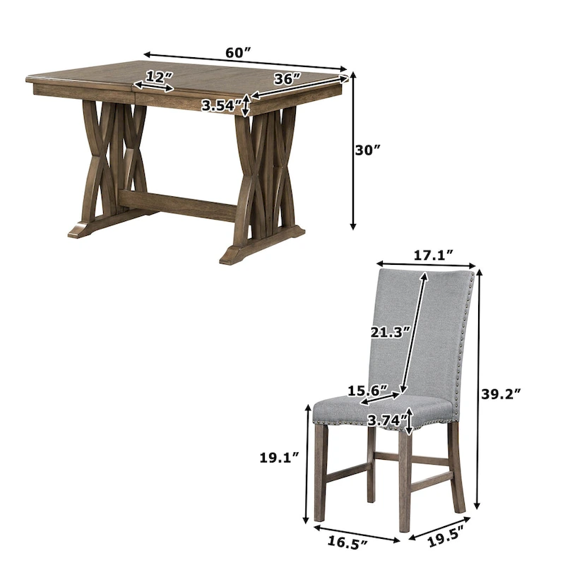 7-Piece Wooden Dining Table Set with Extendable Table & 6 Chairs