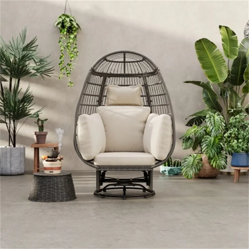 Rattan Egg Patio Swivel Chair with Cushions and Rocking Function